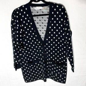 Vintage Hunt Club Oversized Black Polkadots Button Front Knit Cardigan Sweater S